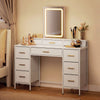 Dressing Table with LED Light and Mirror, Vanity Desk with 10 Drawers, White