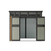 8x7FT Metal Garden Storage Shed with Window Doors Outdoor Tool House Wood Grain