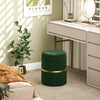 Round Pouffe, Storage Footstool with Cushioned Top, Dark Green