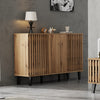 Sideboard Storage Cabinet with Hybrid Doors & Shelves, 150x40x95cm, Wood Grain