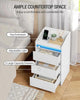 LED Bedside Table 3 Drawers Storage Cabinet Slim Nightstand w/Charging Station✅