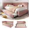 3ft Single Velvet Daybed with Trundle Bed, Upholstered Sofa Bed 90x190cm Pink