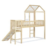 3ft Kids Treehouse Bed High Sleeper with Slide, Roof Design 90x190cm, White+Wood