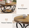 Round Coffee Table, 80cm Farmhouse Large Circle Coffee Table with 2-Tier Storage