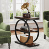 End Table Set of 2, Wooden Narrow Small Side Sofa Table with 3 Storage Shelves
