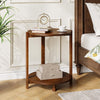 Solid Wood Round End Table Small Side Table with 2-Tier Storage for Living Room