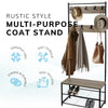 Coat Rack Stand with Shoe Storage Bench 9 Hooks Rustic 2 Colours Entrance Hall