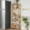 6Tier Bamboo Shelf Open Wood Bookshelf Adjustable Display Storage Rack Organizer