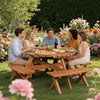 Garden Picnic Table Wooden Round Pub Bench Set 8 Seater W/ Parasol Hole Outdoor