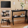 Black Narrow End Table, 2-Tier Modern Solid Wood Side Sofa Table for Living Room