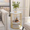 Gold Round Side End Table Coffee Table Clock Plant Stand for Living Room Bedroom