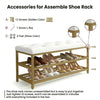 2-Tier Velvet Top Bamboo Gold Metal Shoe Rack Stand Shoe Storage Shelf Hallway