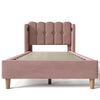 UPHOLSTERED BED 3FT SINGLE BED FRAME WITH WOOD SLATS & WINGED HEADBOARD, PINK