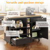 KITCHEN ISLAND ROLLING TROLLEY STORAGE CABINET WITH 2 DRAWERS AND CUPBOARD BLACK