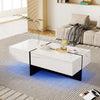 Coffee Table LED Lights with Drawers White High Gloss Modern Living Room