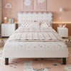 Double Upholstered Bed 4ft6 135x190cm with Velvet Headboard & Study Slats, Beige