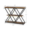 3-Tier Console Table with X-Shaped Metal Frame,Narrow Sofa Table with Shelves