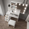 White Dressing Table with LED Lights Mirror Stool Drawers Vanity Makeup Desk Set