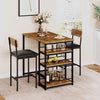 Dining Table Set Bar Table and Upholstered Chair for 2 Kitchen 3 Storage Shelves