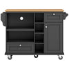 KITCHEN ISLAND ROLLING TROLLEY STORAGE CABINET WITH 2 DRAWERS AND CUPBOARD BLACK