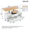 Lift up Coffee Table w/ Wheels & 4 Drawers, Height Adjustable Top, White/Wood