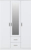 White 3 Door Mirrored Wardrobe with 2 Drawers Hanging Rail Shelf Storage