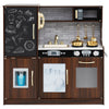 Wooden Play Kitchen Kids Pretend Play Toy w/Microwave Ice Make-Brown