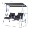 2 Seater Garden Swing Chair w/ Tilting Canopy, Drink Tray & Storage Bag, Grey