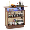 Rattan Bar Table with 3 Stemware Racks & 3-Tier Shelves
