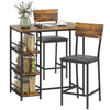 3 Piece Breakfast Bar Table and Stools Set with Storage Shelves, Rustic Brown