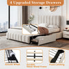 Upholstered Storage Double Bed Frame with Adjustable Headboard 135x190cm, Beige