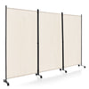 3 Panel Rolling Fabric Room Divider Folding Privacy Dividers with Wheels
