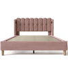 Velvet Upholstered Double Bed Frame with USB-C Charging, Pink 135x190cm 4ft6