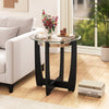 Glass End Table 61cm Round Side Table with Tempered Glass Top-Black