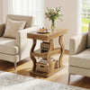 3-Tier Narrow End Table Wooden Sofa Side Table with Storage Shelf for LivingRoom