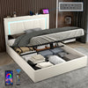 NEW LED OTTOMAN STORAGE PANEL WHITE PU LEATHER UPHOLSTERED BED FRAME DOUBLE Jszs