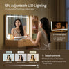 Dressing Table Tempered Glass Top Vanity Makeup Desk 5 Drawers LED Mirror