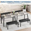 3Pcs Dining Table Set for 4, Kitchen Table w/Metal Frame & 2 Upholstered Benches
