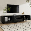 Minimalist Black TV Cabinet 180cm with Doors, Storage Drawers & Solid Wood Legs