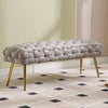 Velvet Ottoman Bench with Gold Metal Legs, Grey Upholstered Entryway Seat