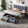 LED Ottoman Storage 4ft6 Double Upholstered Bed Frame with Headboard & 2 Drawers