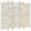 Hand carved 5-Panel Room Divider White 200x165 Solid Wood R3V3
