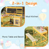 Outdoor Kitchen Playset Fir Wood Play Kitchen with Built-in Bench-Natural