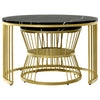 Nesting Coffee Table Set of 2 Marble Effect Side End Table for Living Room Black