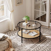 30" Round Rattan Coffee Table w/ Storage, 2 Tier Glass Centre Table Living Room