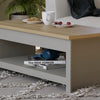 Farmhouse Coffee Table with Storage Shelf, Oak Two-Tone Wooden Living Room Table
