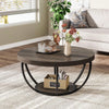 Round Coffee Table, 2-Tier Wooden Center Table w/ Storage Home Accent Table