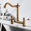 Traditional Kitchen Sink Mixer Tap, 2 Hole Dual Lever Bridge Brass Faucet 1/4 T