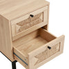 Two-Drawer Rattan Door Bedside Table Home Cabinet Bedroom Storage Black Frame UK