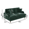 Green Sofa 2 Seater with Ruched Saddle Arms Wood Gold Legs Traditional Style